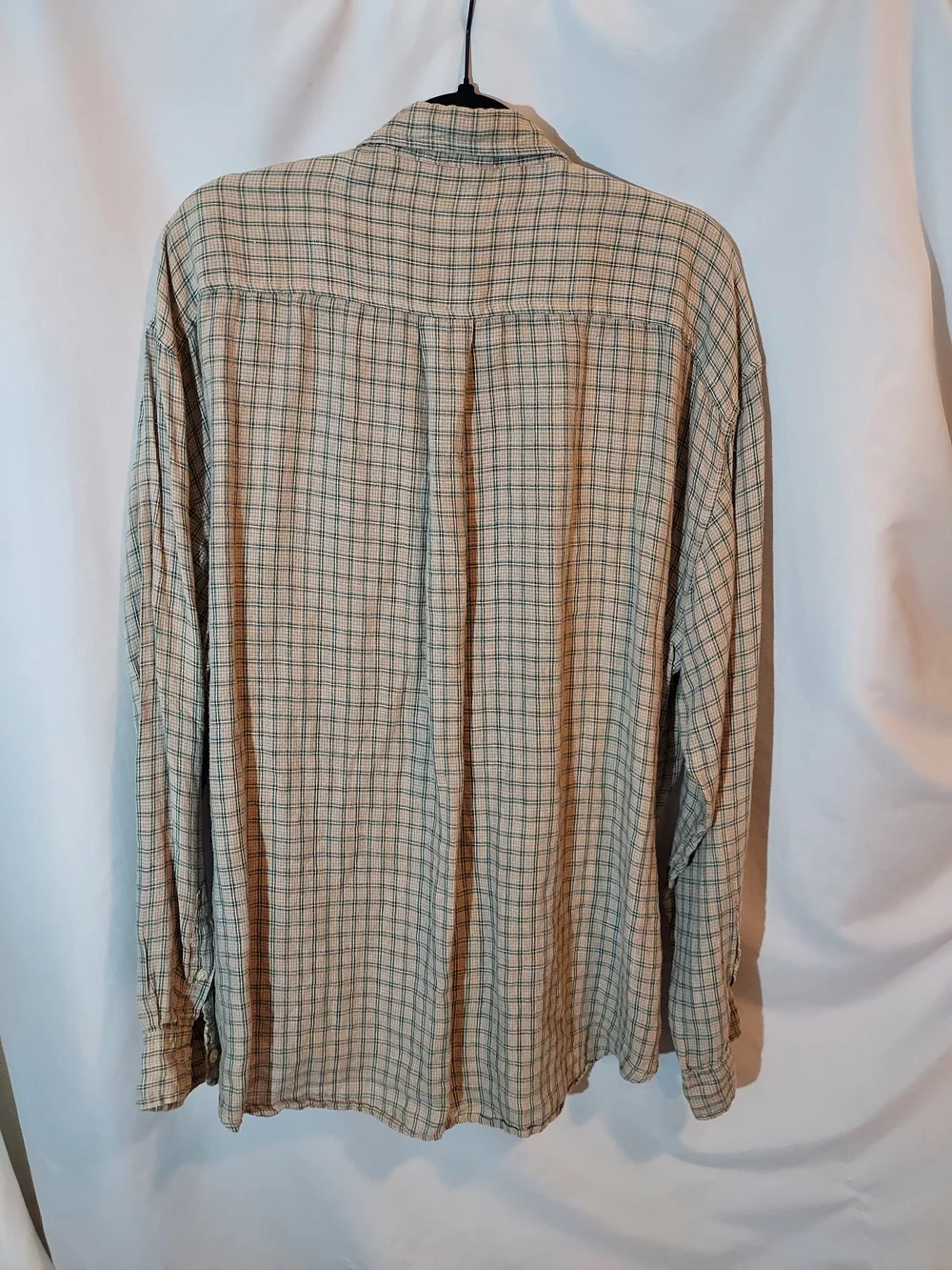 J.Crew Men's 100% Linen Plaid Button Down Shirt Beige / Tan Neutral XL